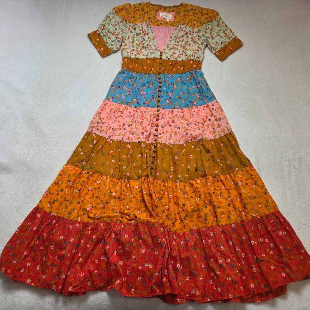 XS By Anthropologie Tiered & True floral maxi prairie dress